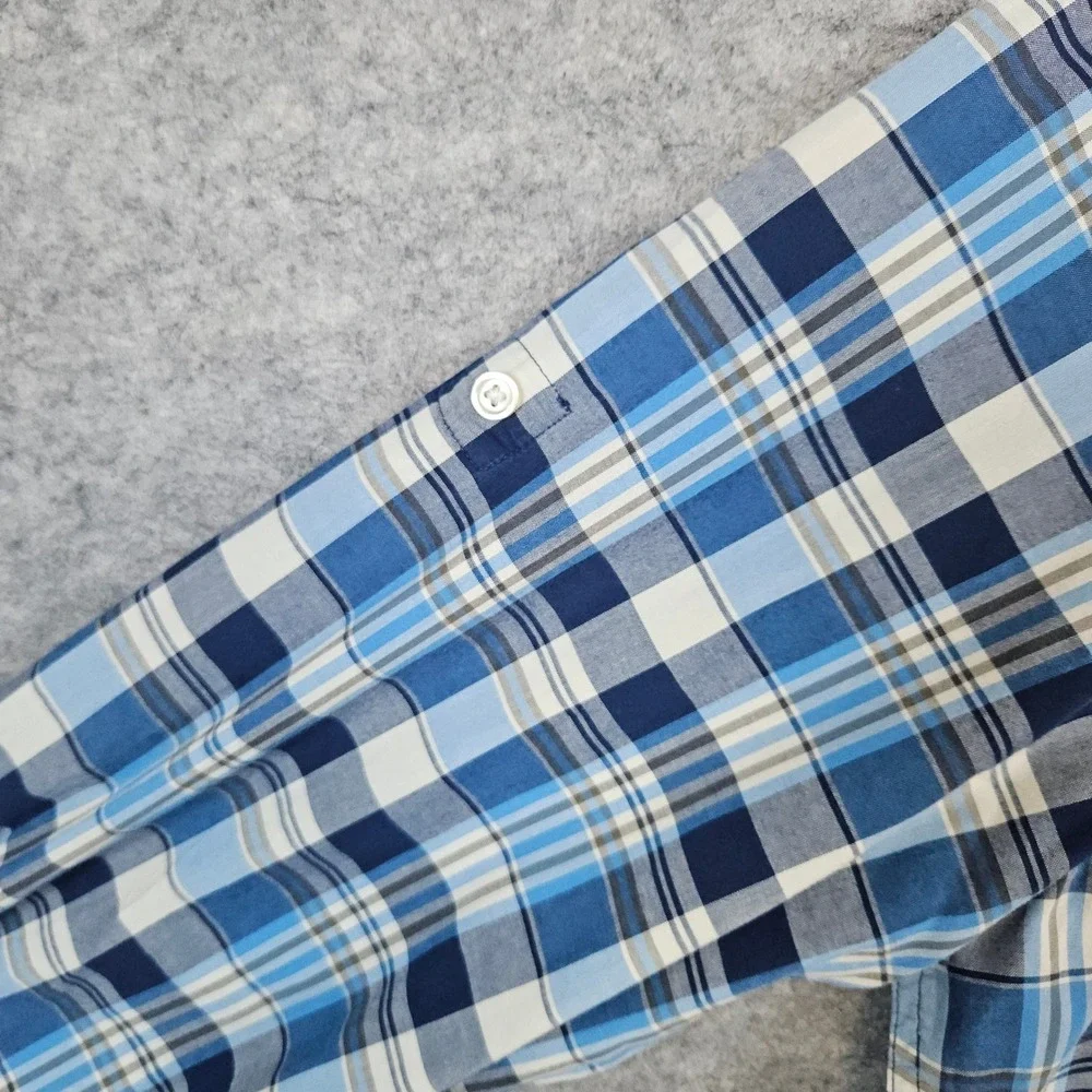 Banana Republic Mens Button Up Shirt Size L Blue Plaid Long Sleeve Cotton Casual